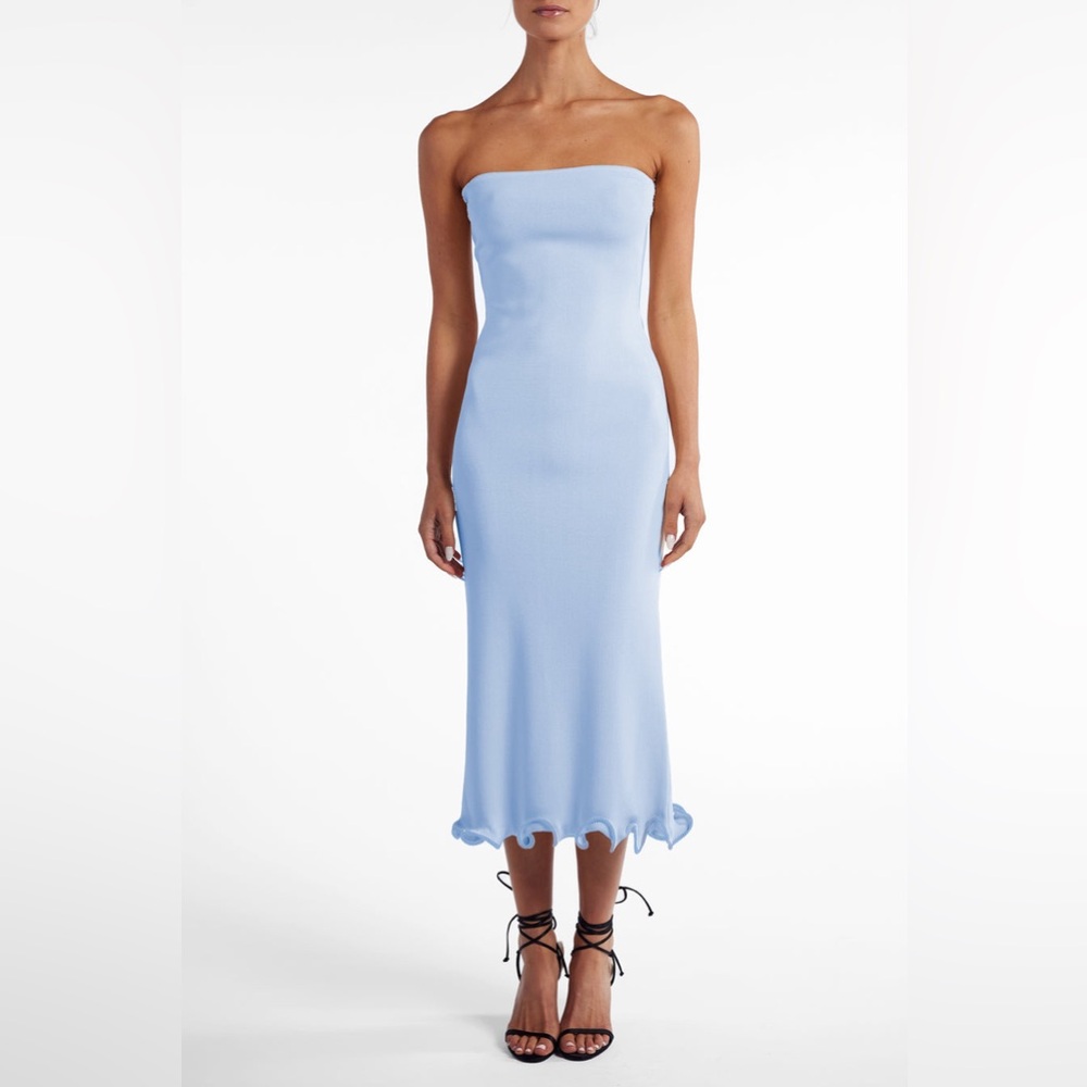 SAME RUFFLE HEM STRAPLESS DRESS in light blue (NWT)